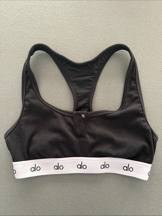ALO Yoga Tops - ALO Yoga Black Ribbed Racerback Sports Bra with White Logo Band